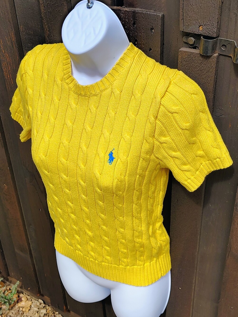 Ralph Lauren Bright Yellow Cable-Knit Short Sleeve Sweater